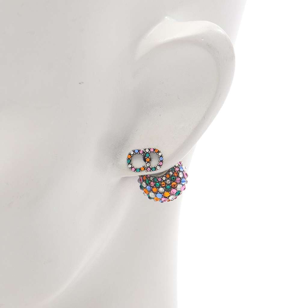 Dior Stainless Steel Multicolor Rhinestone Star and CD Logo Earrings - 4