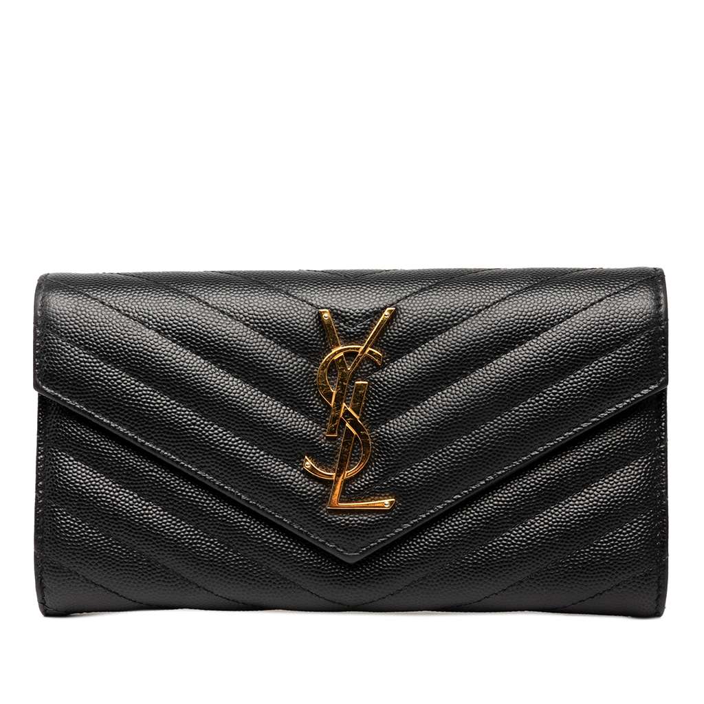 Saint Laurent Grain De Poudre Matelasse Chevron Monogram Flap Wallet