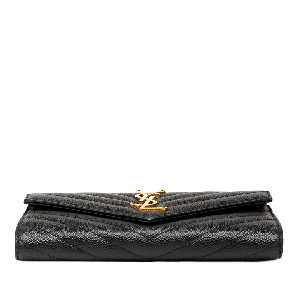 Saint Laurent Grain De Poudre Matelasse Chevron Monogram Flap Wallet - 3
