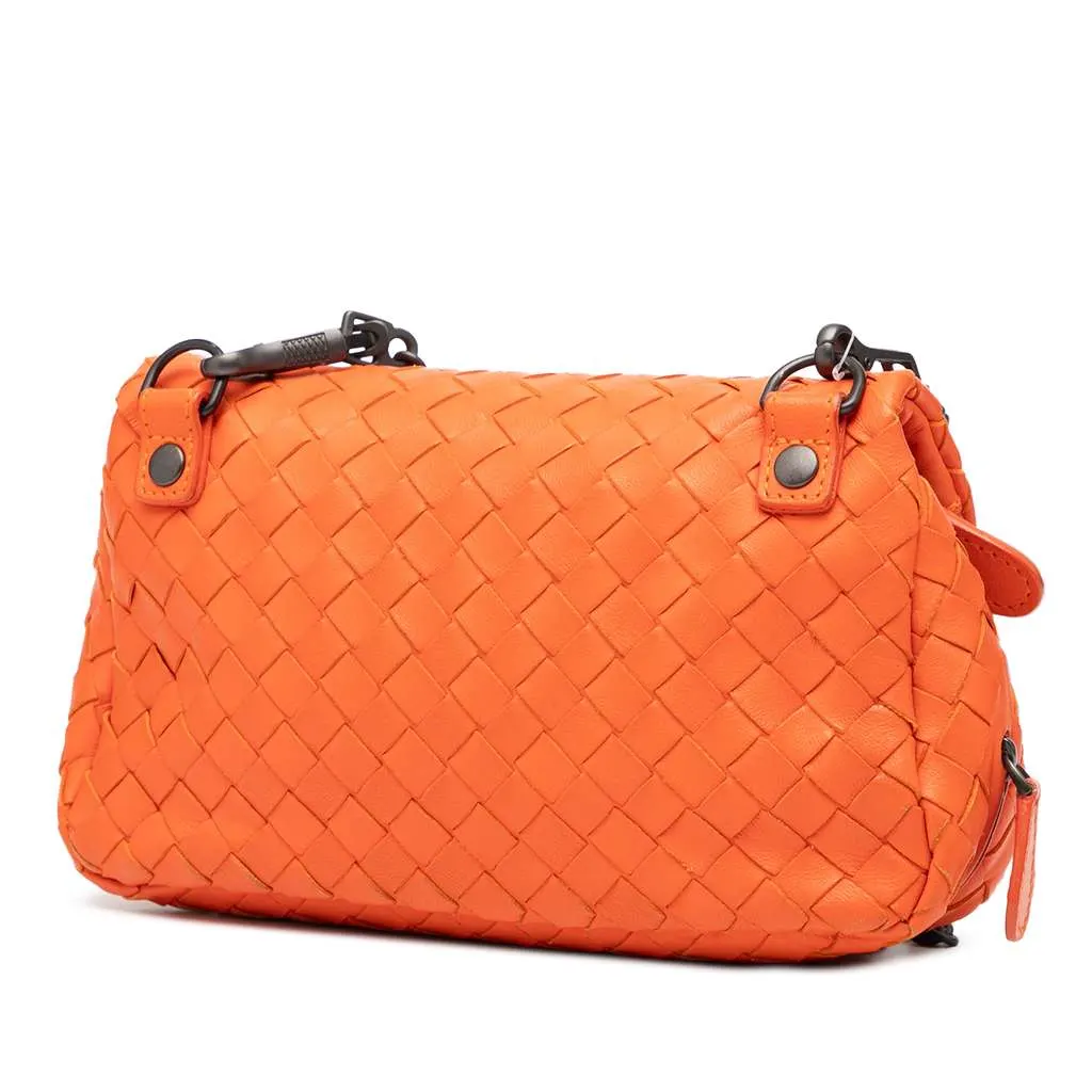 Bottega Veneta Mini Nappa Intrecciato Expandable Chain Flap Crossbody Orange Leather Very good - Back View