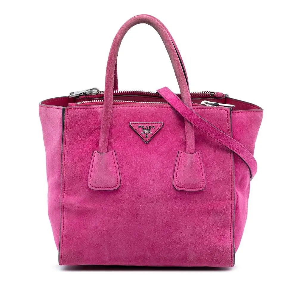Prada Small Scamosciato Twin Pocket Satchel Pink Leather Very good - Front View