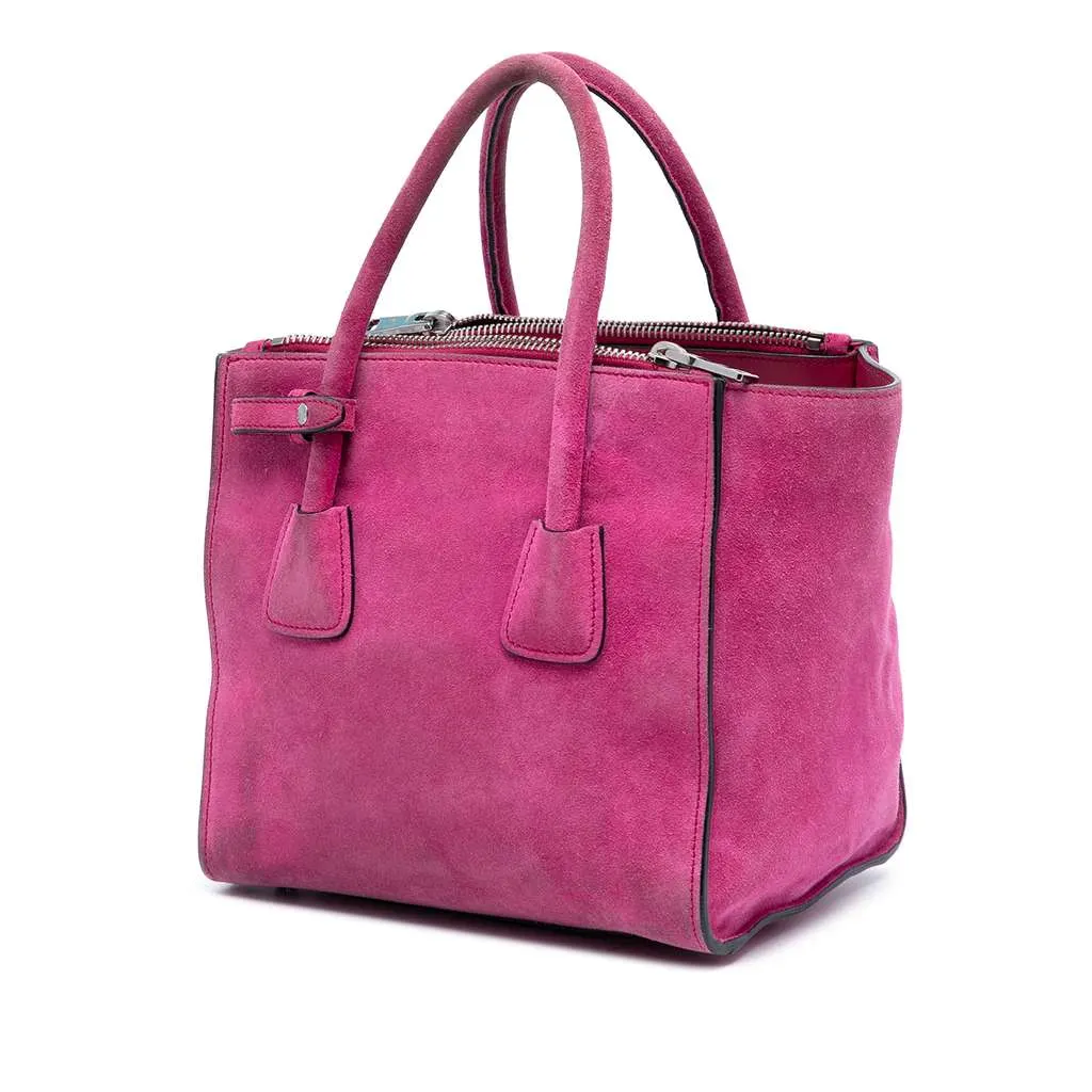 Prada Small Scamosciato Twin Pocket Satchel Pink Leather Very good - Back View