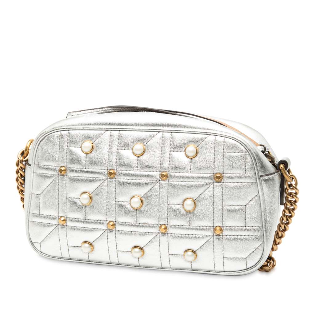 Gucci Small GG Marmont Pearl Studded Matelasse Leather Aria Crossbody - 2