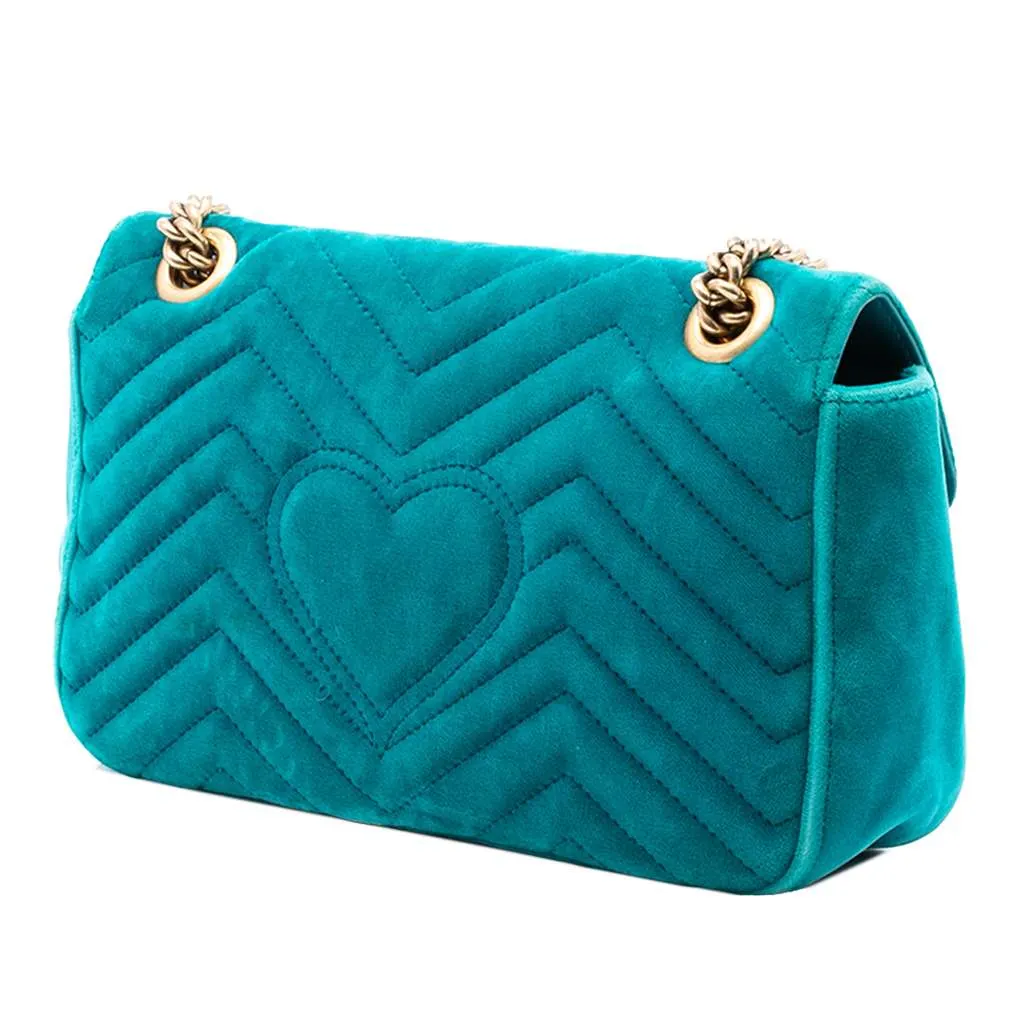 Gucci Medium GG Marmont Matelasse Velvet Shoulder Bag Blue Velvet Good - Back View
