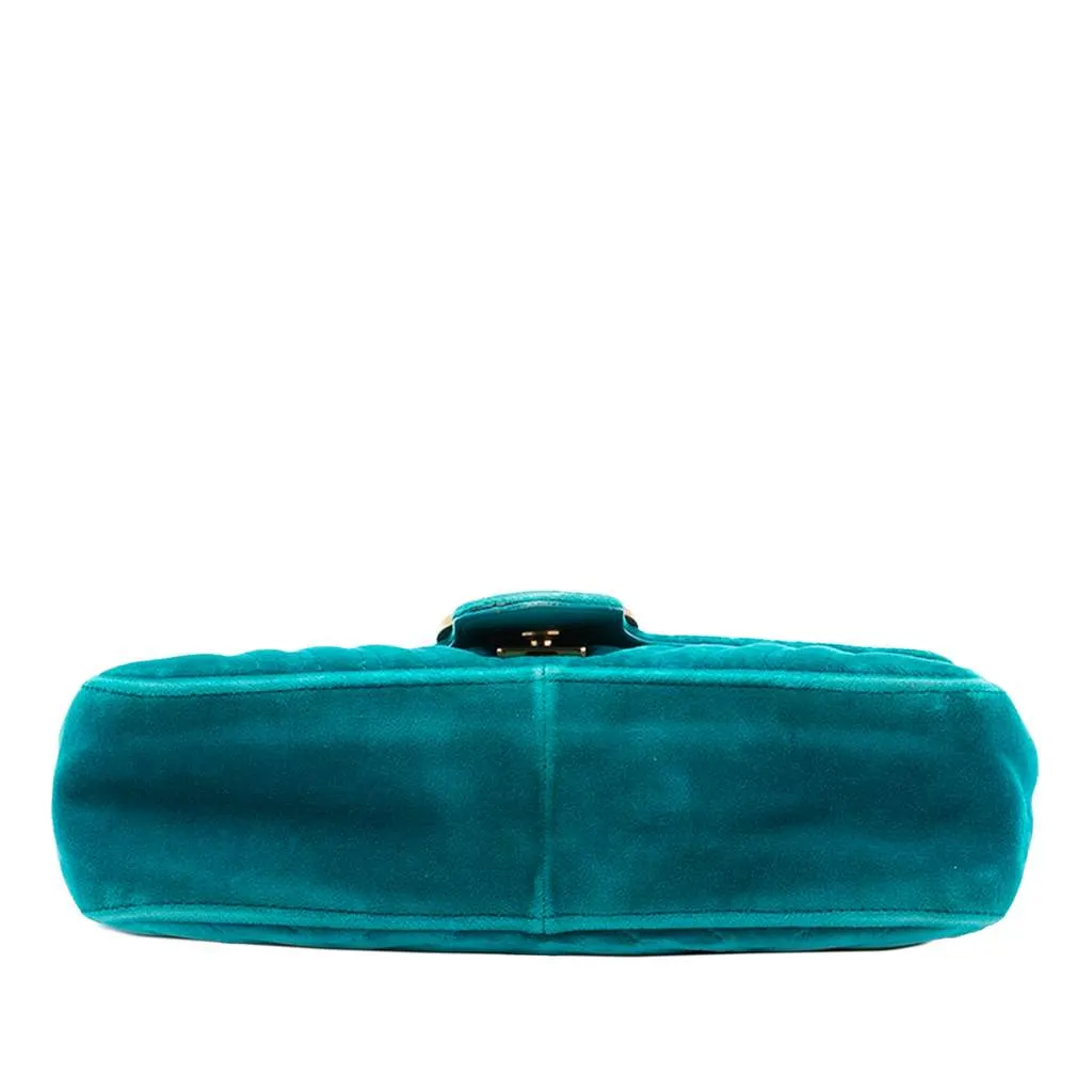 Gucci Medium GG Marmont Matelasse Velvet Shoulder Bag Blue Velvet Good - Inside View