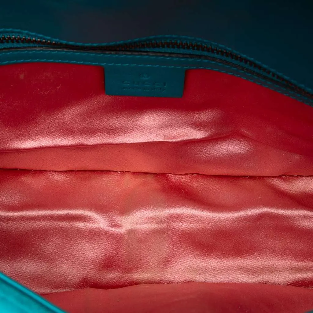 Gucci Medium GG Marmont Matelasse Velvet Shoulder Bag Blue Velvet Good - Model View