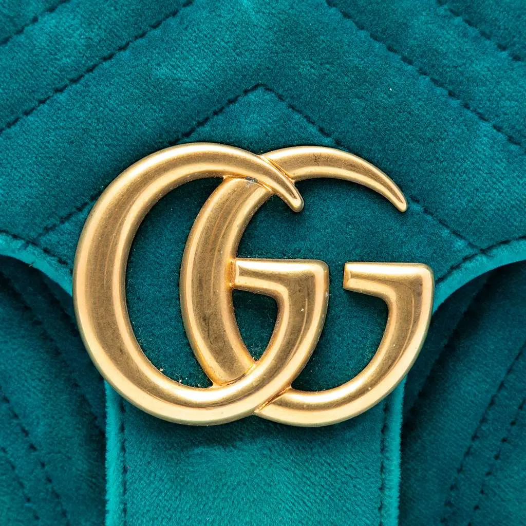 Gucci Medium GG Marmont Matelasse Velvet Shoulder Bag Blue Velvet Good - Box View