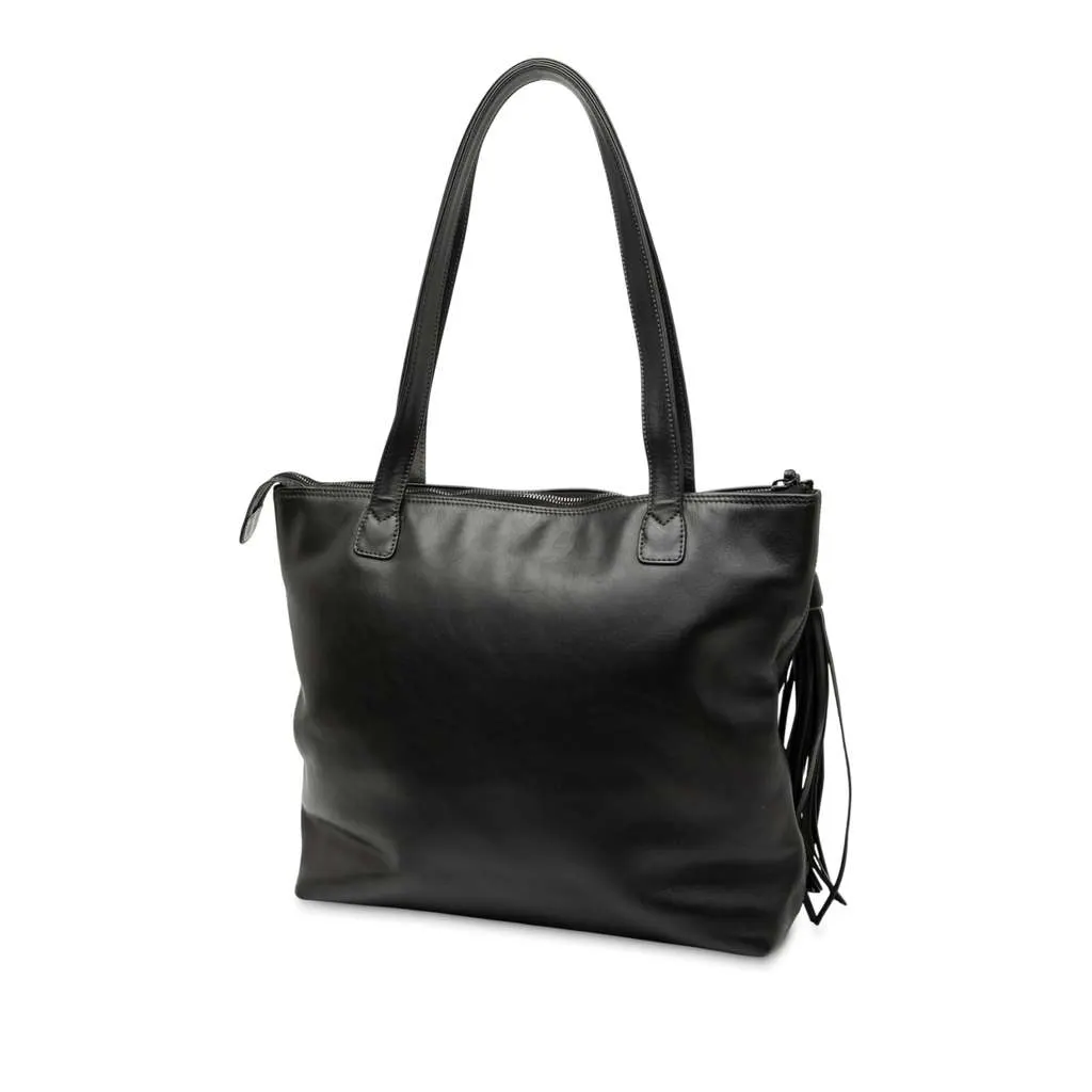 Chanel CC Lambskin Tassel Tote Black Leather Very good - Back View