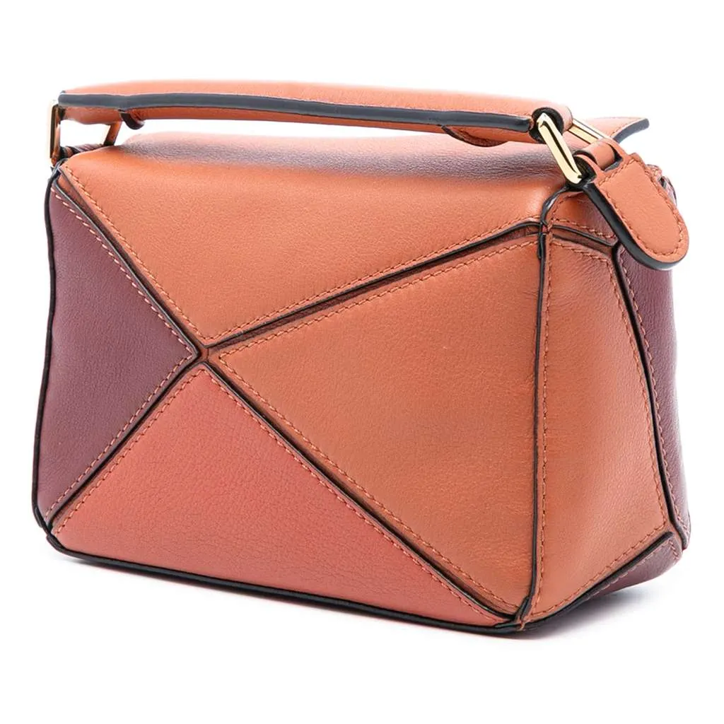 Loewe Mini Tricolor Calfskin Puzzle Satchel Orange Leather Good - Back View