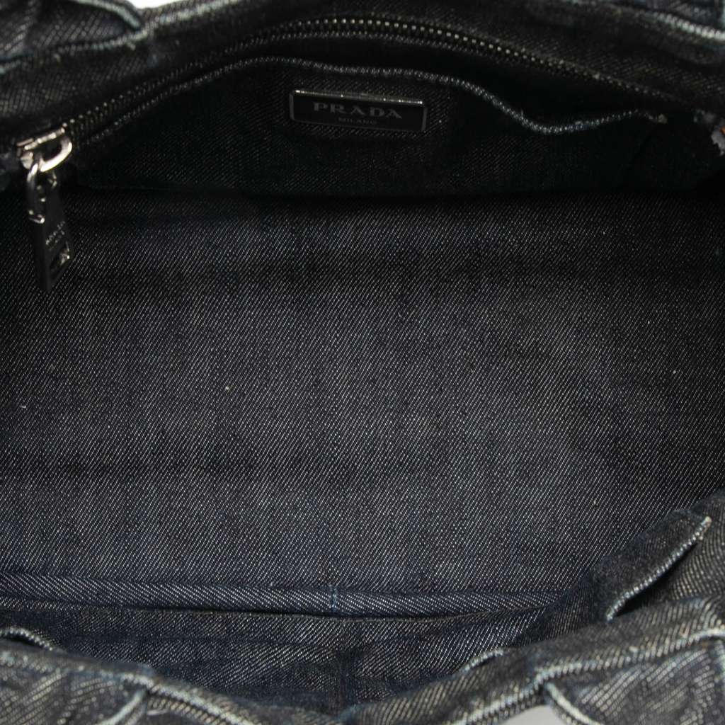 Prada Small Denim Canapa Bijoux and Grommet Satchel - 4