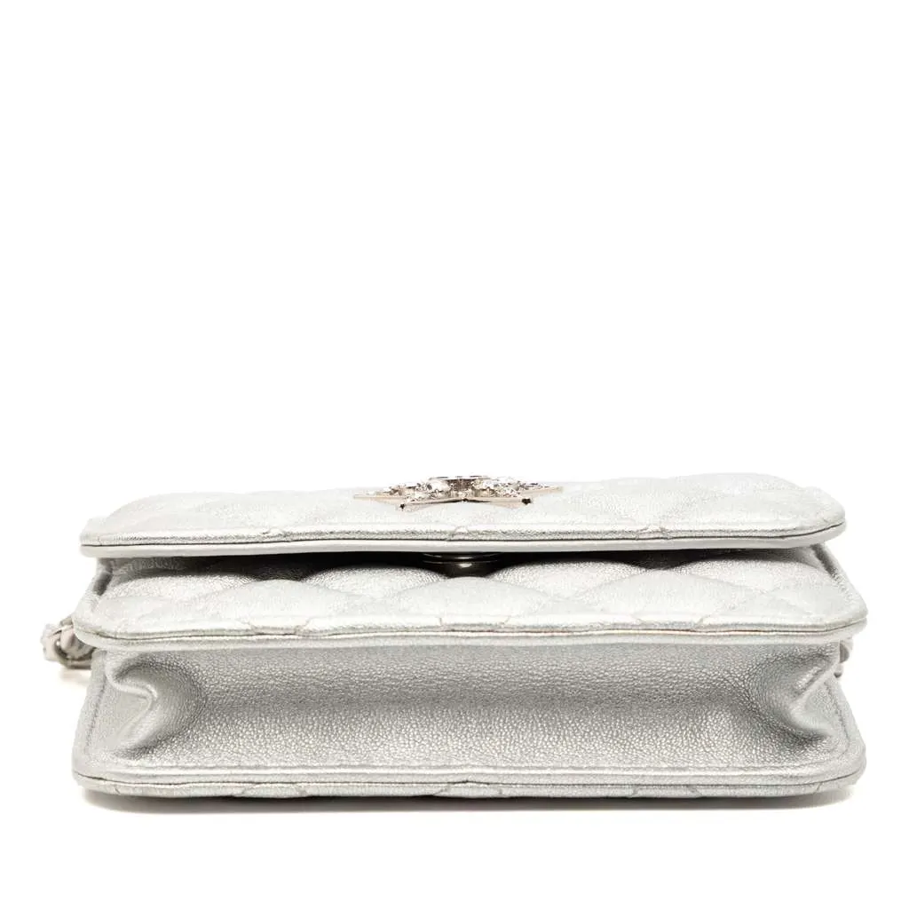 Chanel Metallic Lambskin Crystal Star Chain Belt Bag Silver Leather Good - Inside View