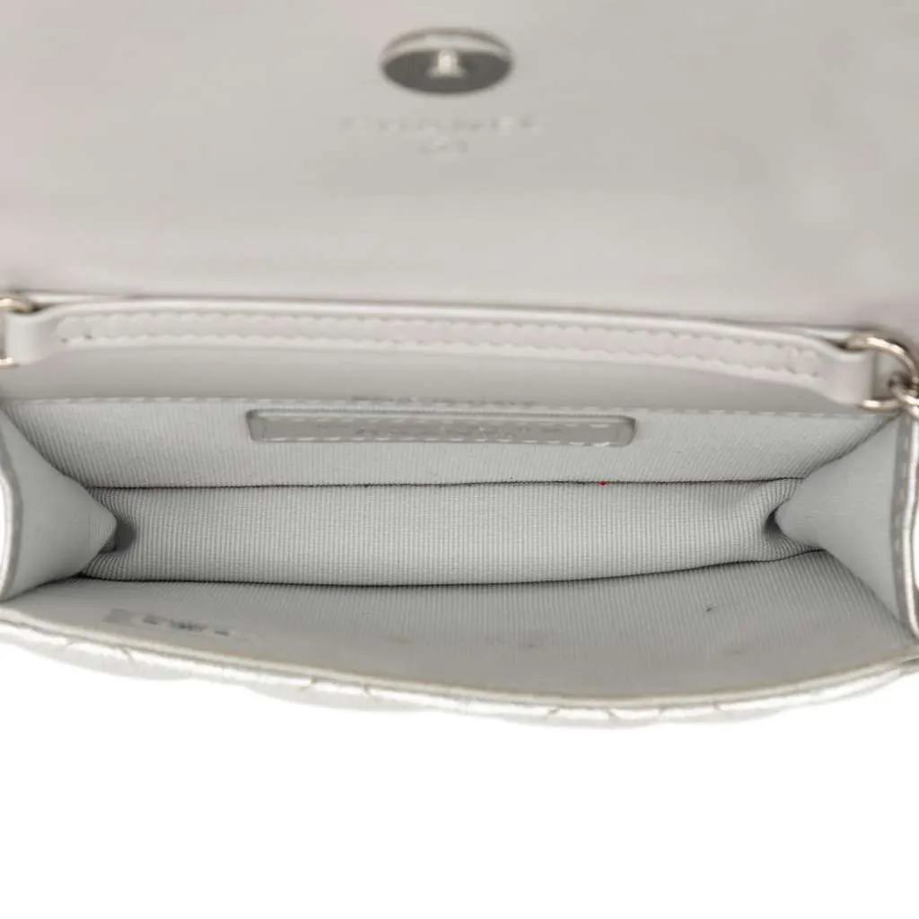 Chanel Metallic Lambskin Crystal Star Chain Belt Bag Silver Leather Good - Model View