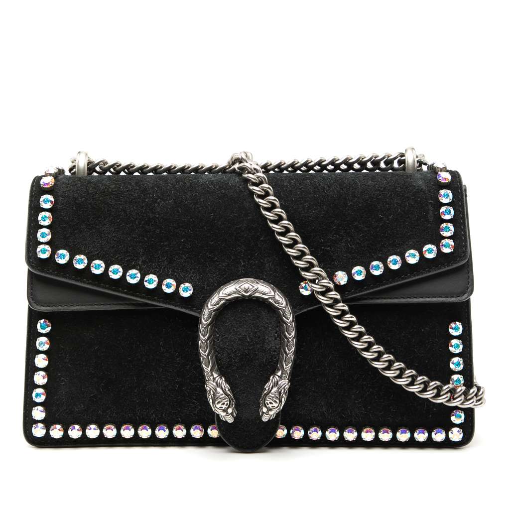 Gucci Small Suede Crystal Embellished Dionysus Shoulder Bag