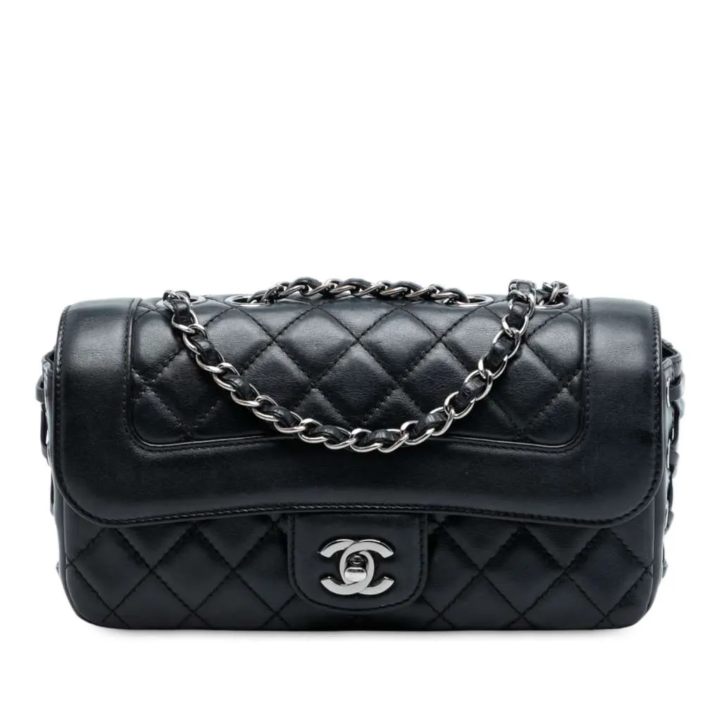 Chanel Small Quilted Lambskin Mademoiselle Chic Flap Black Leather Good - Front View