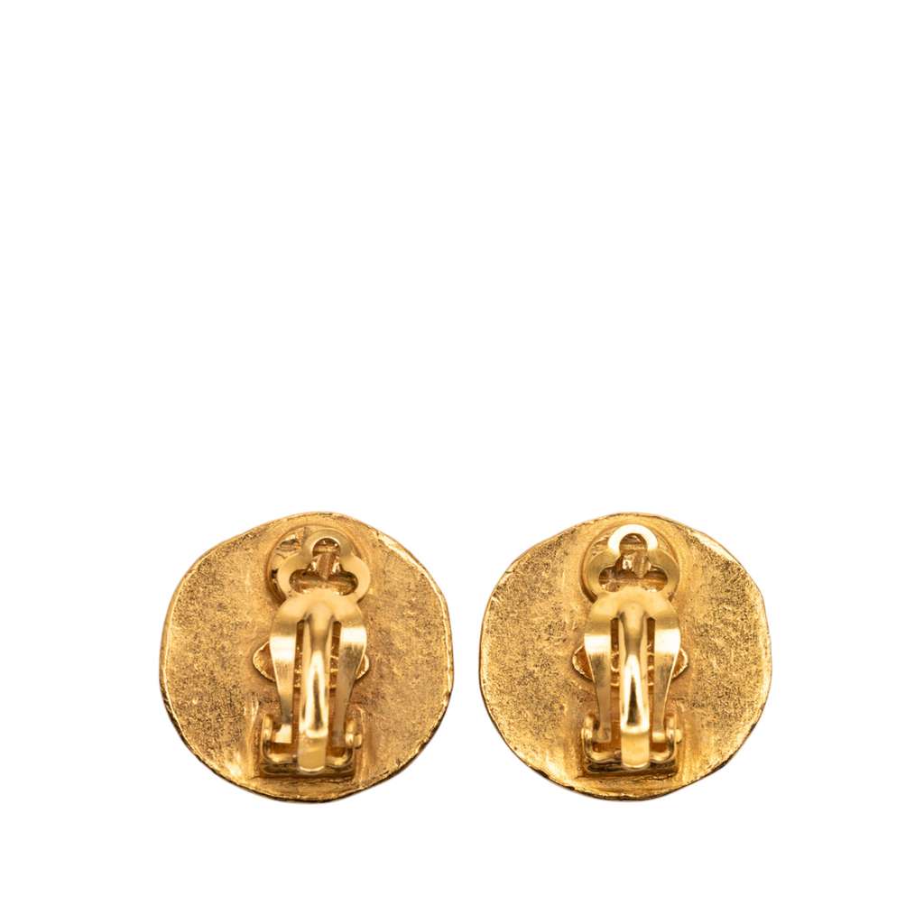 Chanel Gold Plated Triple CC Faux Pearl Clip on Earrings - 2