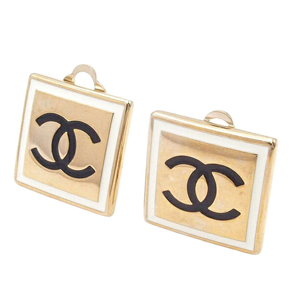 Chanel CC Gold Plated Resin Square Clip On Earrings - 2