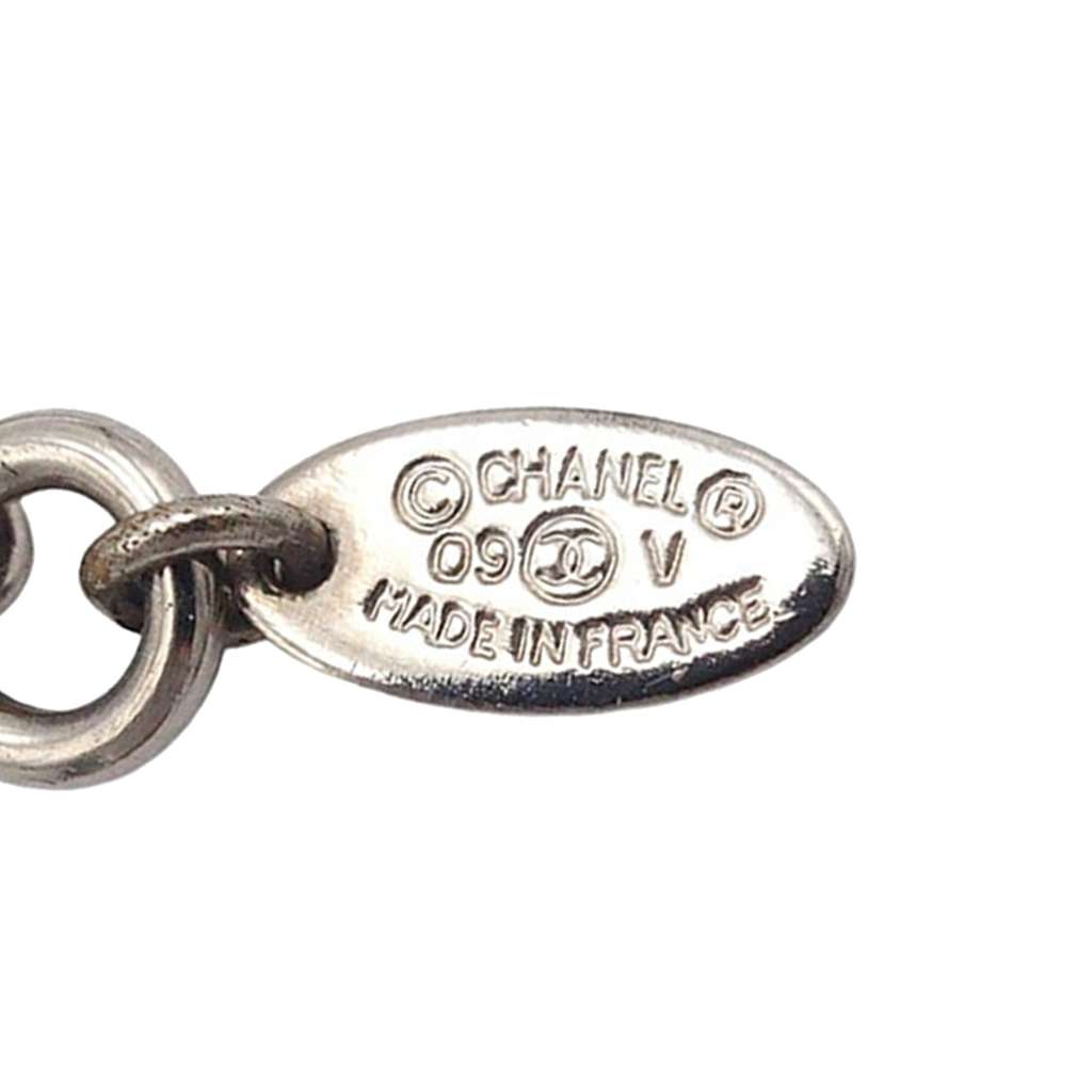 Chanel CC Silver Plated Rhinestone Pendant Necklace - 5