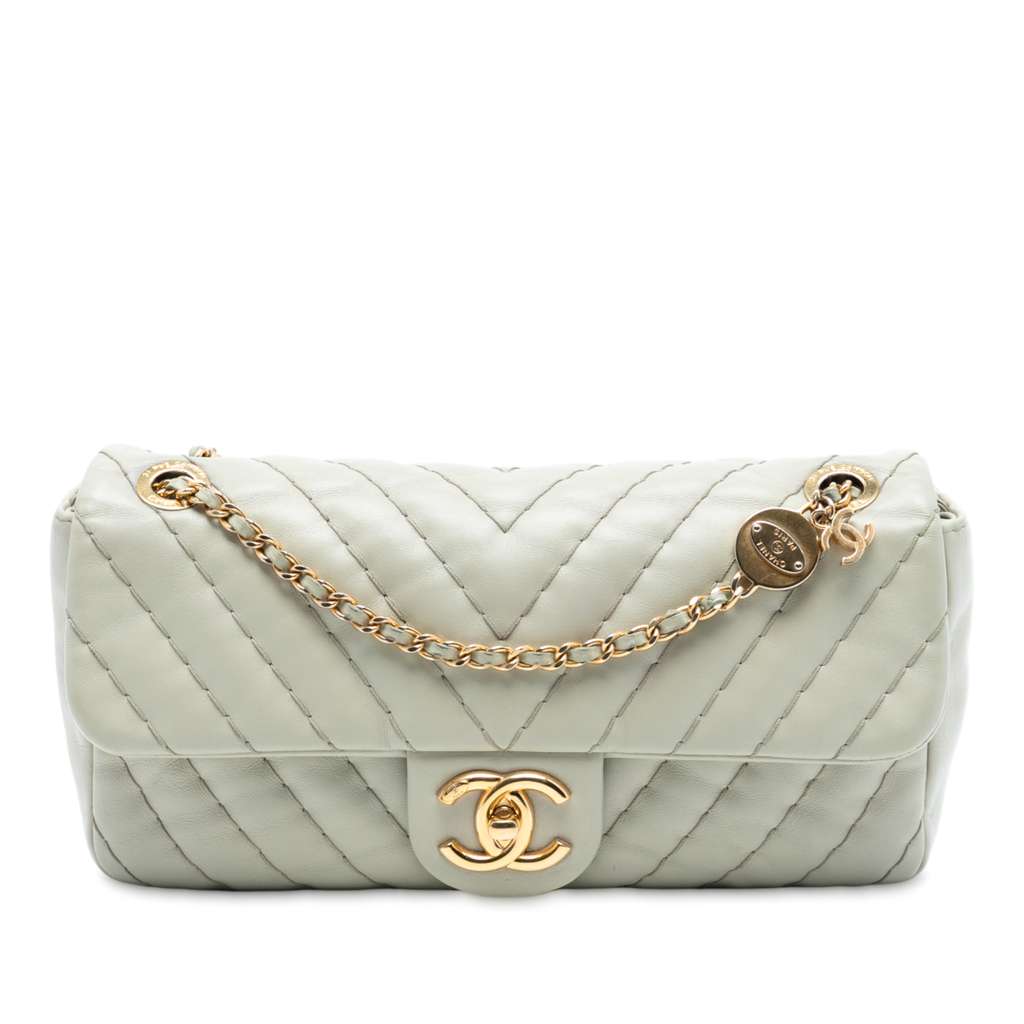 Chanel Medium Double Stitch Chevron Lambskin Single Flap