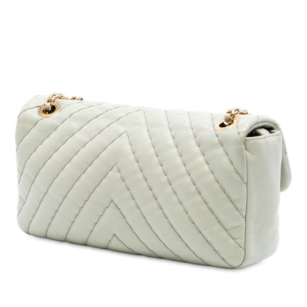 Chanel Medium Double Stitch Chevron Lambskin Single Flap - 2