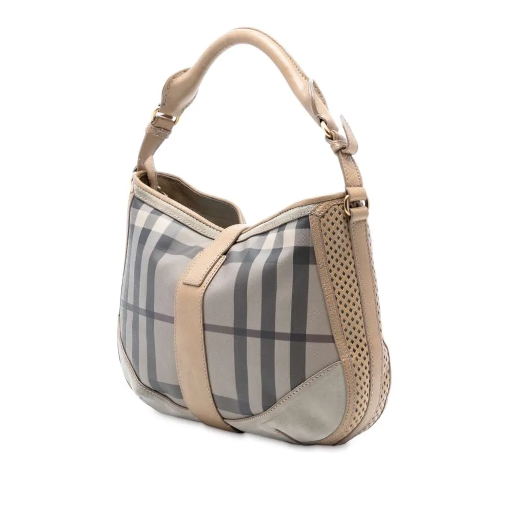 Burberry Smoke Check Coated Canvas Bartow Hobo Grey Canvas Very good - Back View