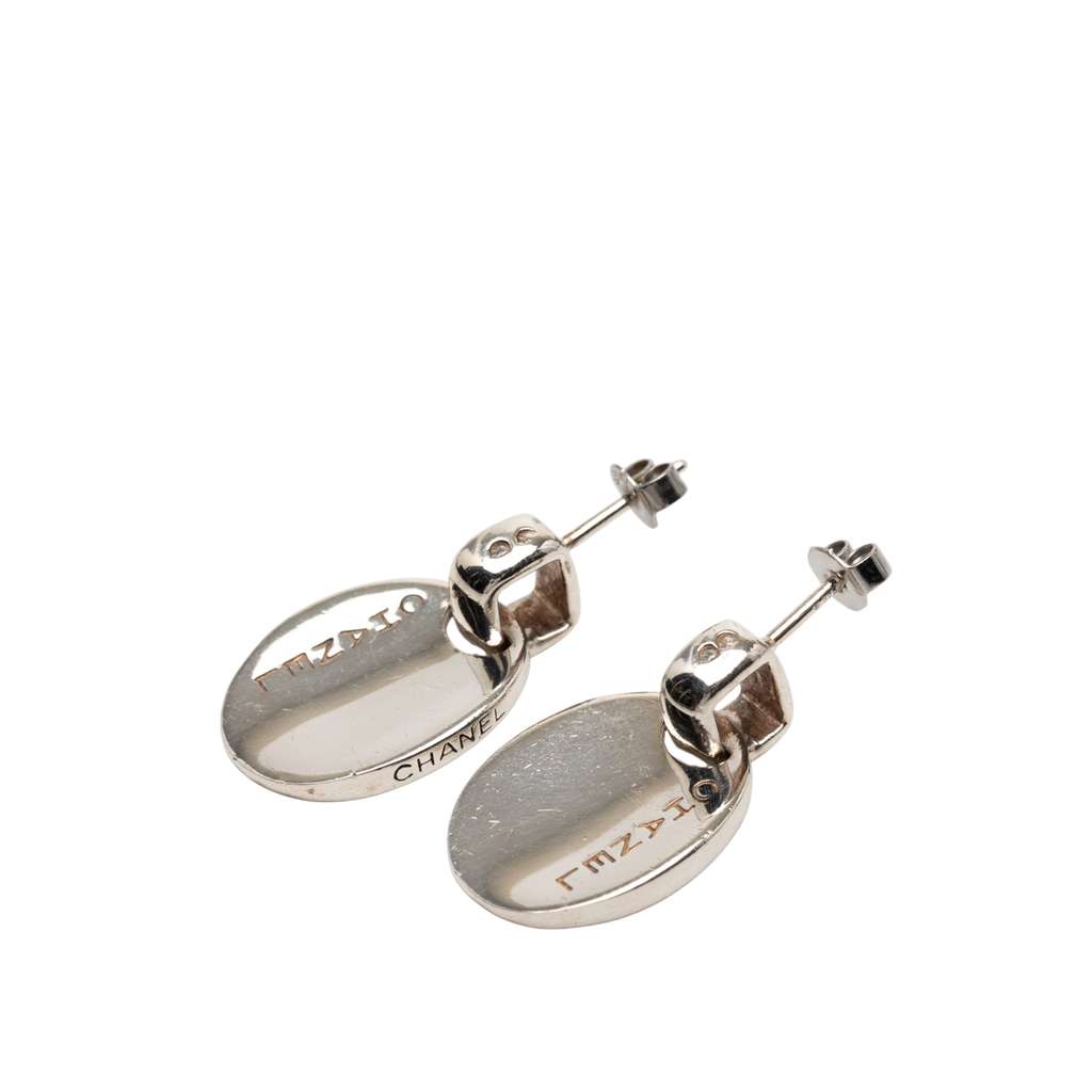 Chanel Sterling Silver Logo Push Back Earrings
