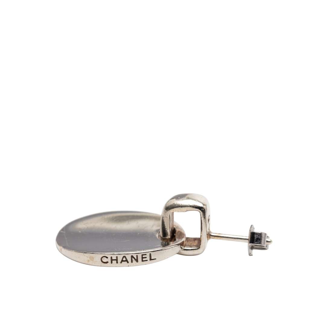 Chanel Sterling Silver Logo Push Back Earrings - 3