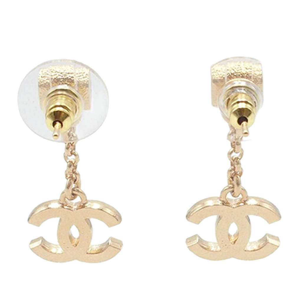 Chanel CC Gold Plated Enamel Drop Push Back Earrings - 3