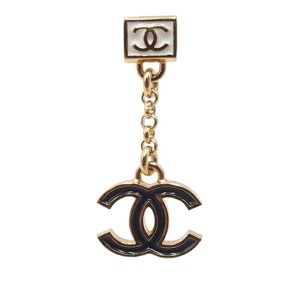 Chanel CC Gold Plated Enamel Drop Push Back Earrings - 4
