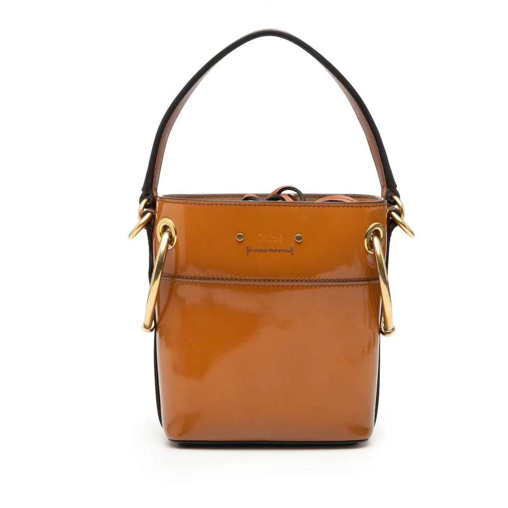 Chloé Mini Patent Roy Bucket Bag Brown Leather Good - Front View