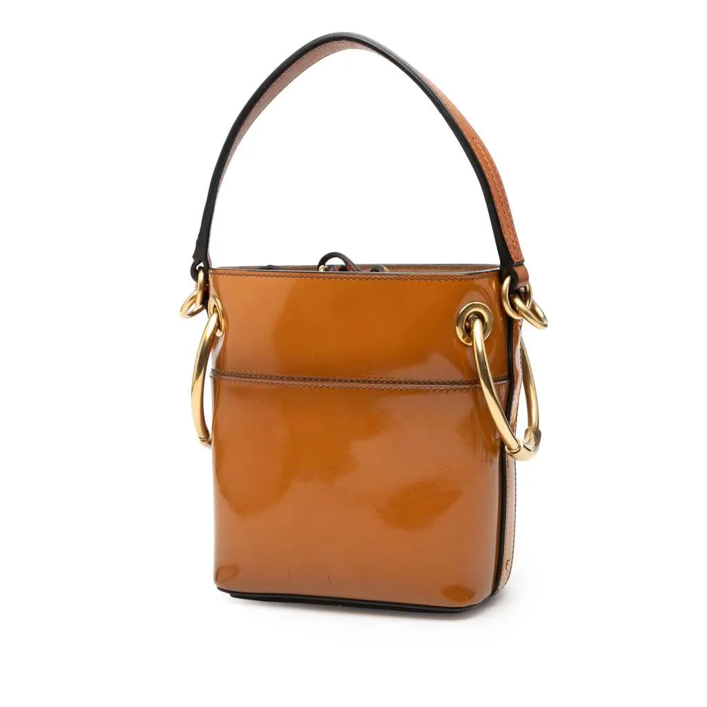 Chloé Mini Patent Roy Bucket Bag Brown Leather Good - Back View