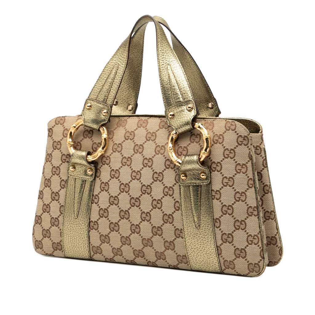 Gucci GG Canvas Metal Bamboo Handbag - 2