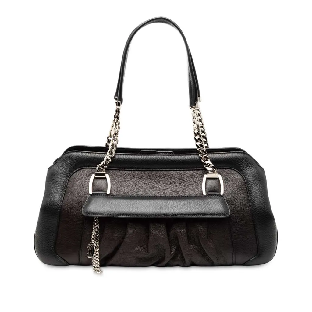 Cartier Leather La Dona Shoulder Bag Black Leather Good - Front View