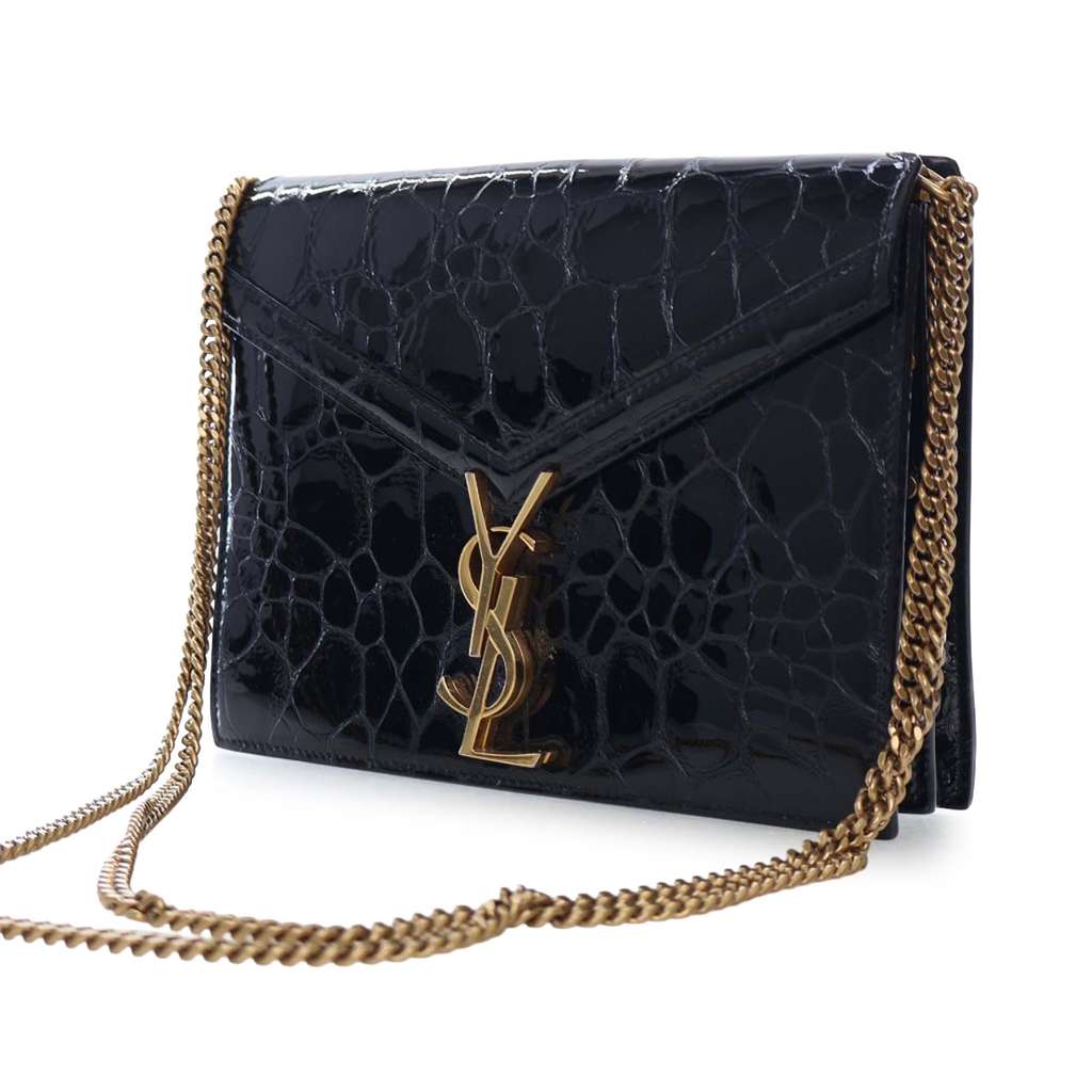 Saint Laurent Shiny Croc Embossed Calfskin Monogram Cassandra Clasp Bag - 3