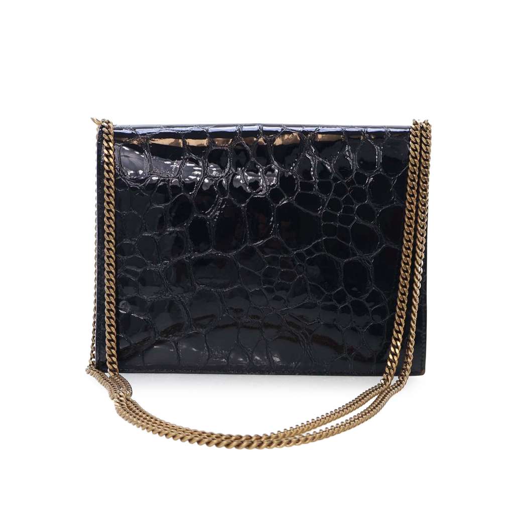 Saint Laurent Shiny Croc Embossed Calfskin Monogram Cassandra Clasp Bag - 4