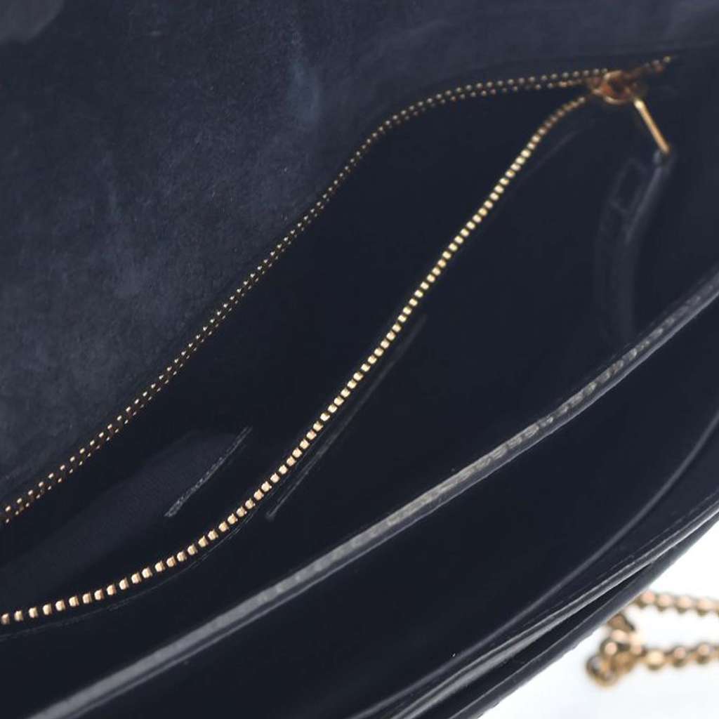 Saint Laurent Shiny Croc Embossed Calfskin Monogram Cassandra Clasp Bag - 5