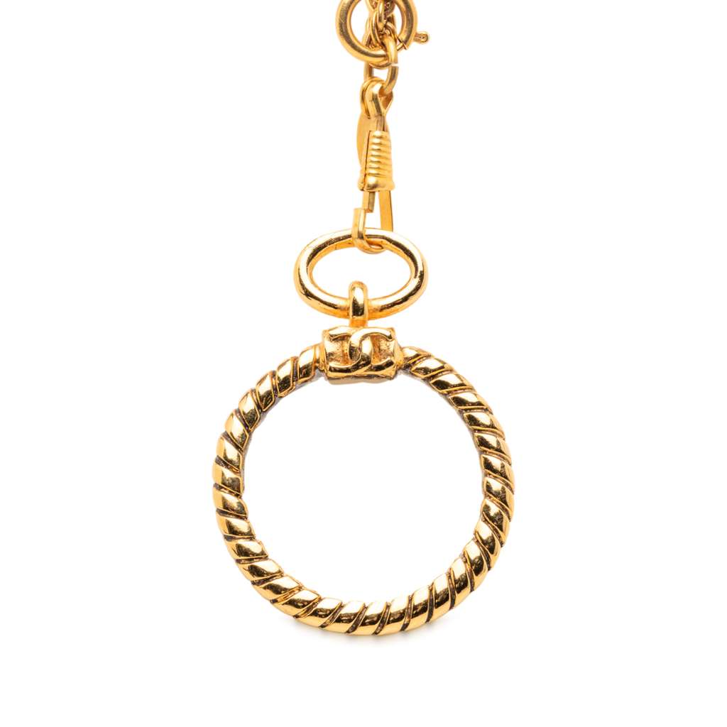 Chanel Gold Plated Double Chain Loupe Magnifying Glass Pendant Necklace - 3