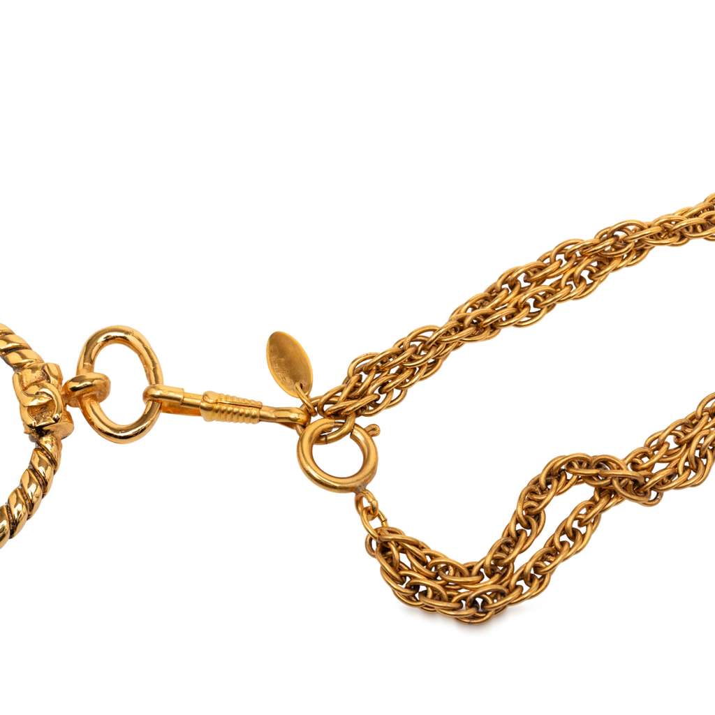 Chanel Gold Plated Double Chain Loupe Magnifying Glass Pendant Necklace - 4