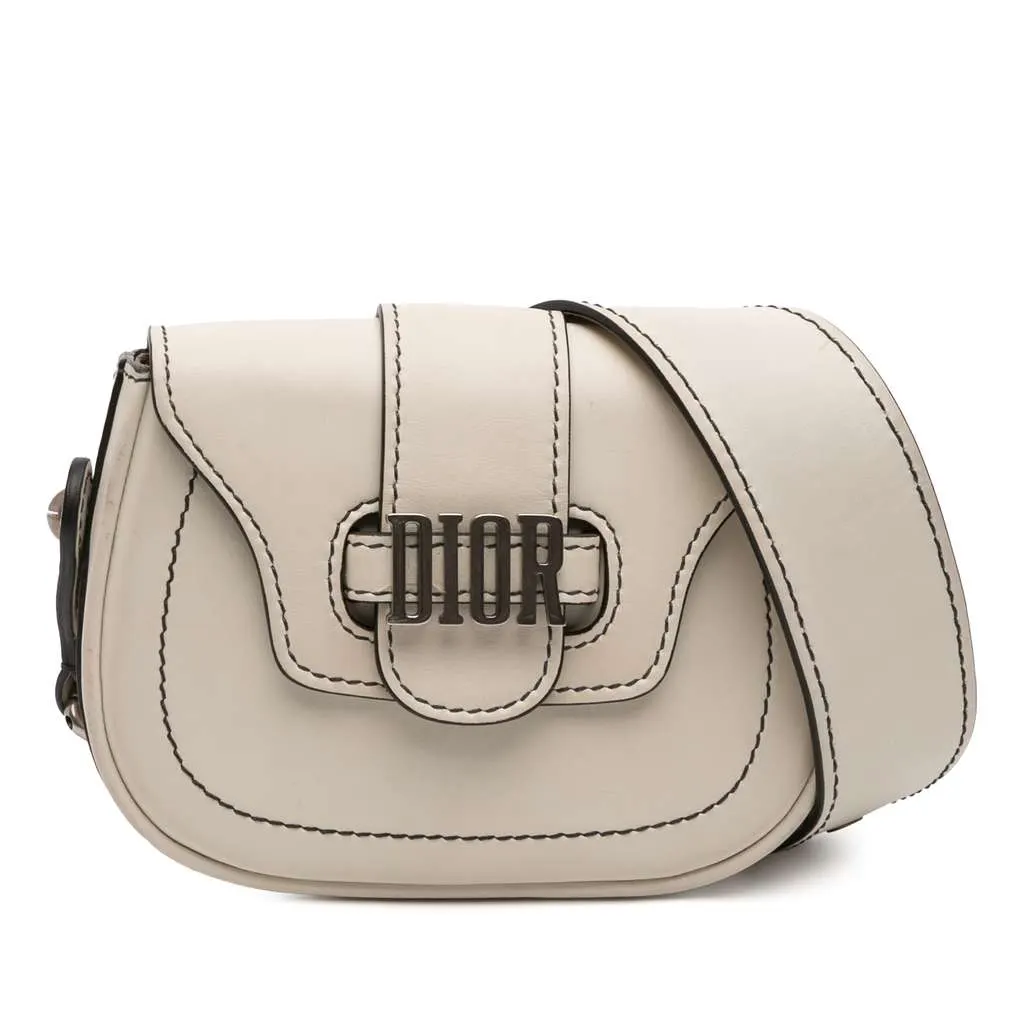 Dior Mini Leather D Fence Saddle Bag White Leather Good - Front View