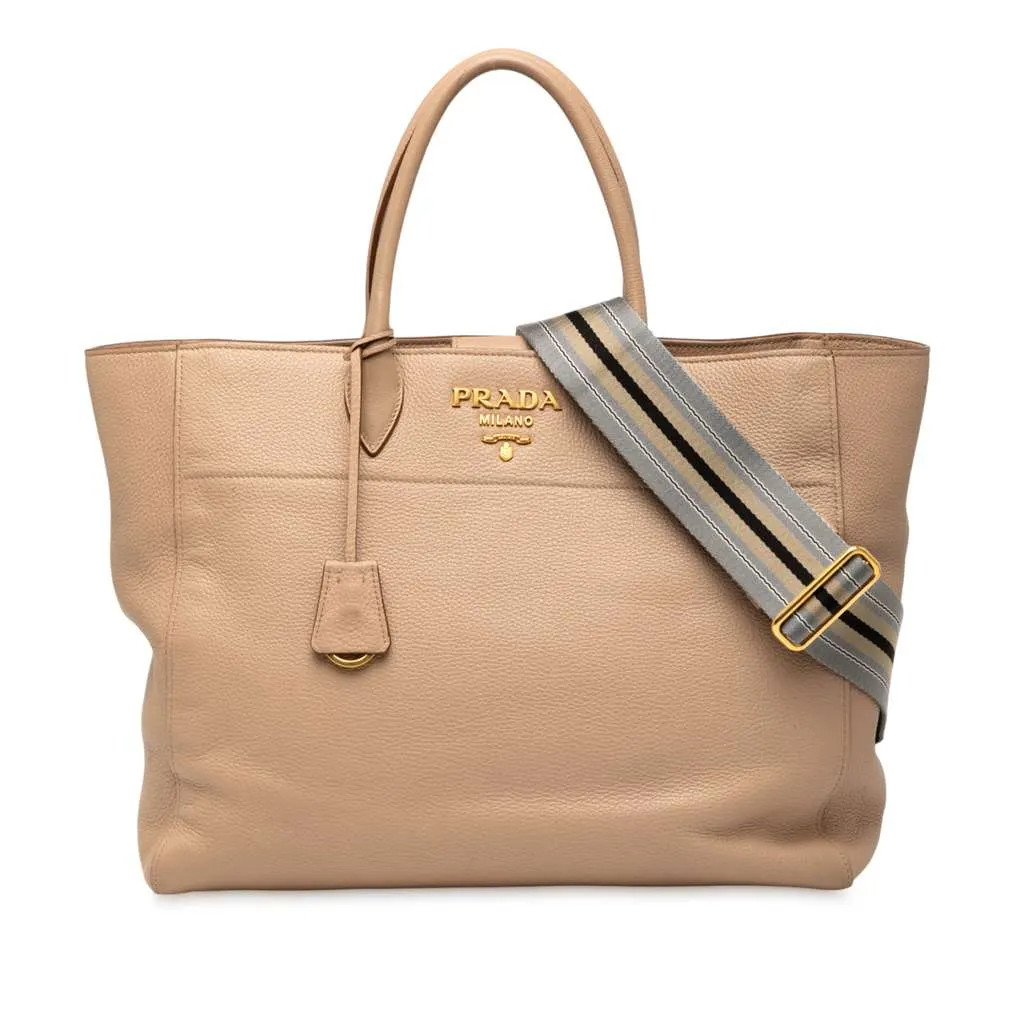 Prada Vitello Phenix Open Convertible Tote Brown Leather Very good - Front View