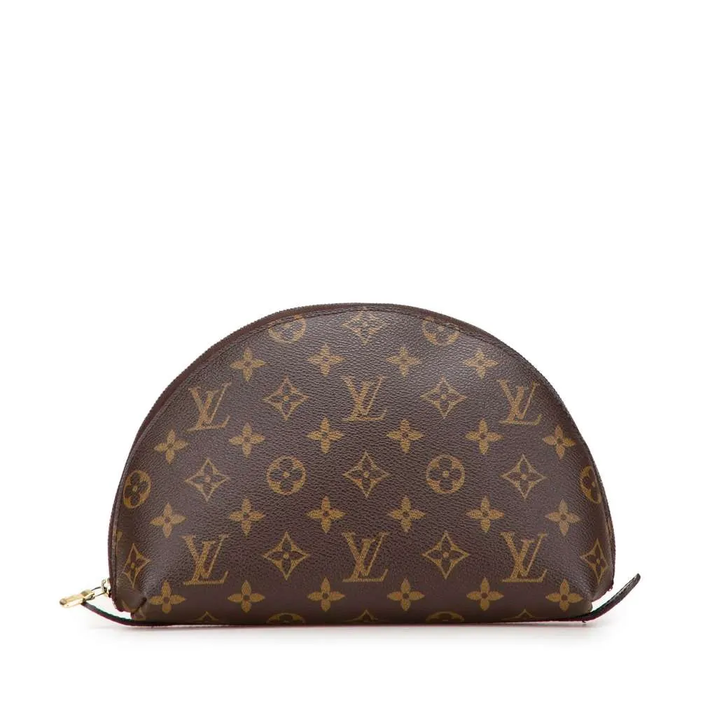 Louis Vuitton Monogram Trousse Demi Ronde Cosmetic Pouch Brown Canvas Good - Front View