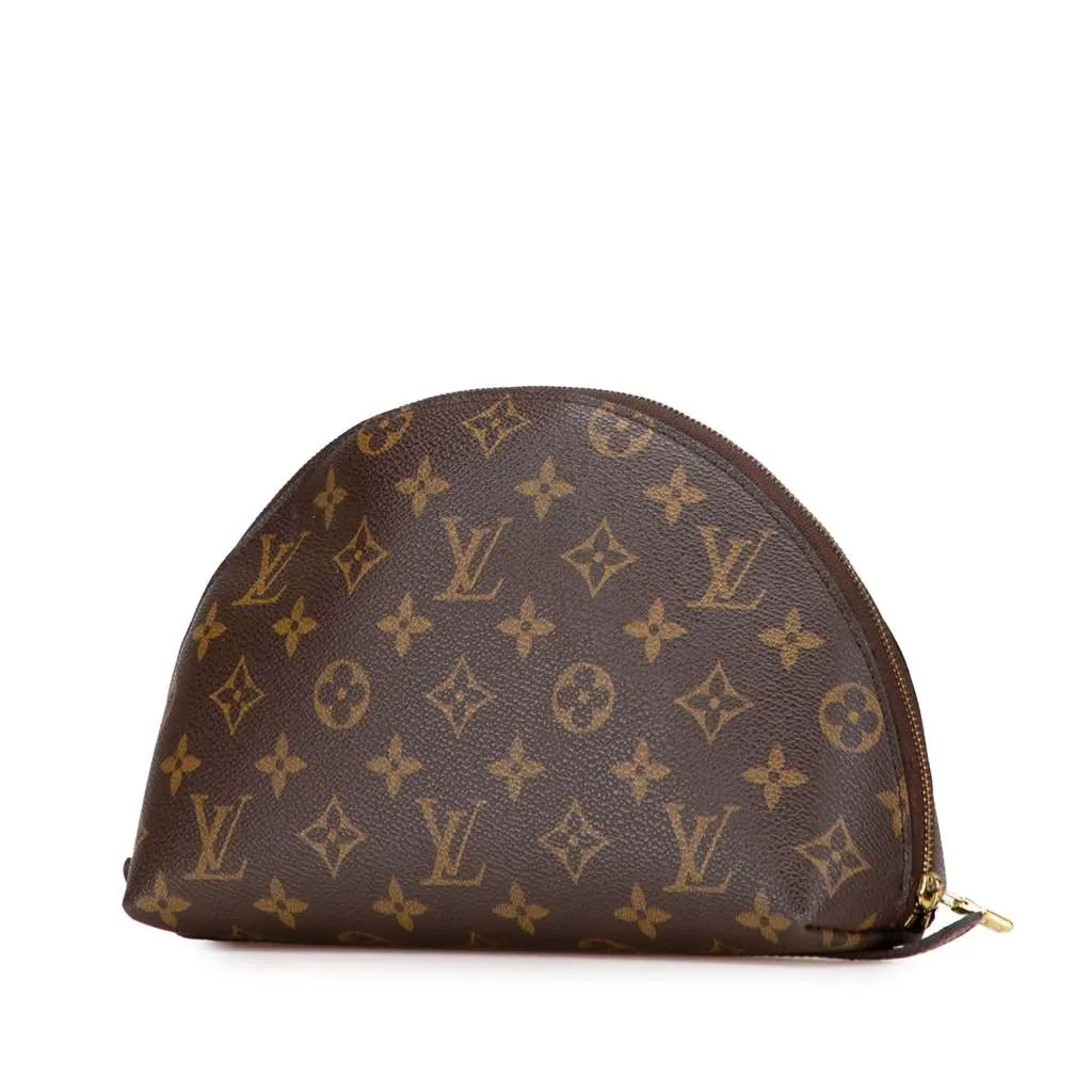 Louis Vuitton Monogram Trousse Demi Ronde Cosmetic Pouch Brown Canvas Good - Back View