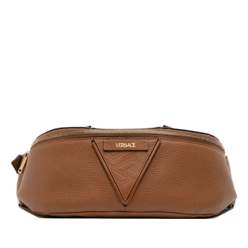 Versace Leather V Greca Signature Belt Bag Brown Leather Very good - Front View