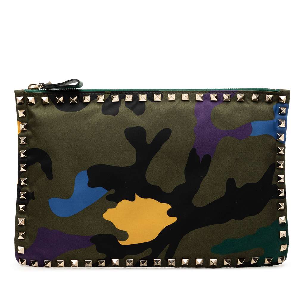 Valentino Nylon Rockstud Camouflage Zip Clutch