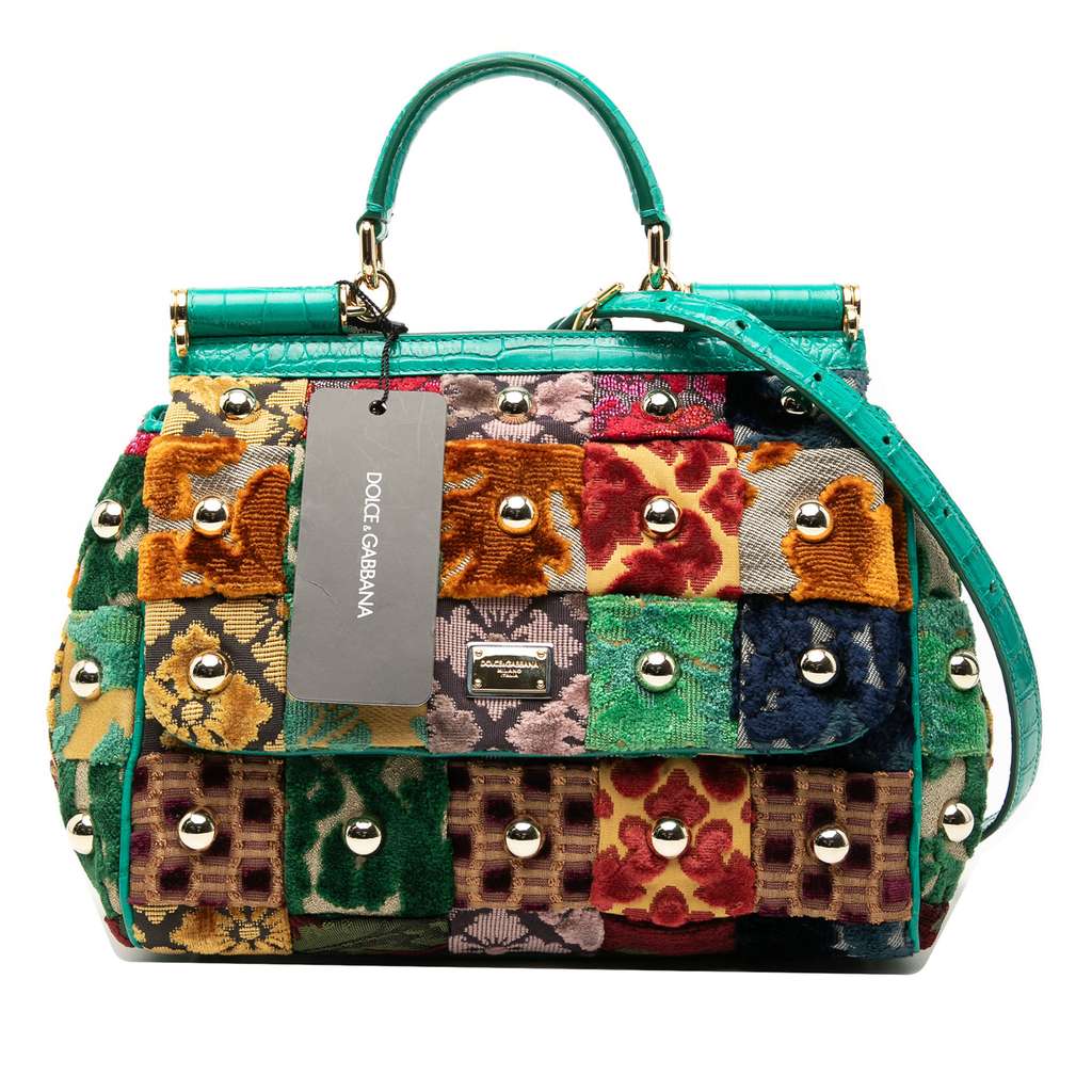 Dolce & Gabbana Medium Velvet Studded Patchwork Sicily Satchel