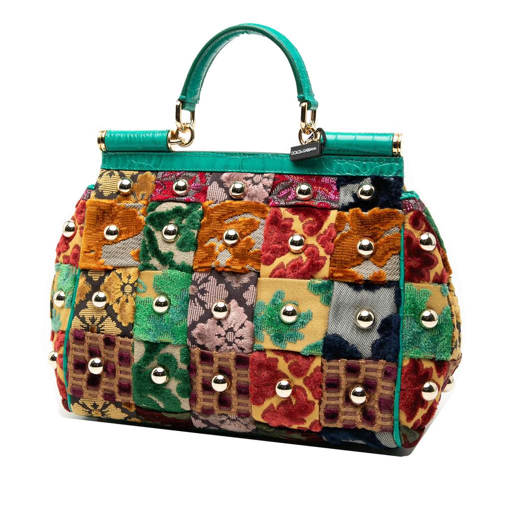 Dolce & Gabbana Medium Velvet Studded Patchwork Sicily Satchel - 2