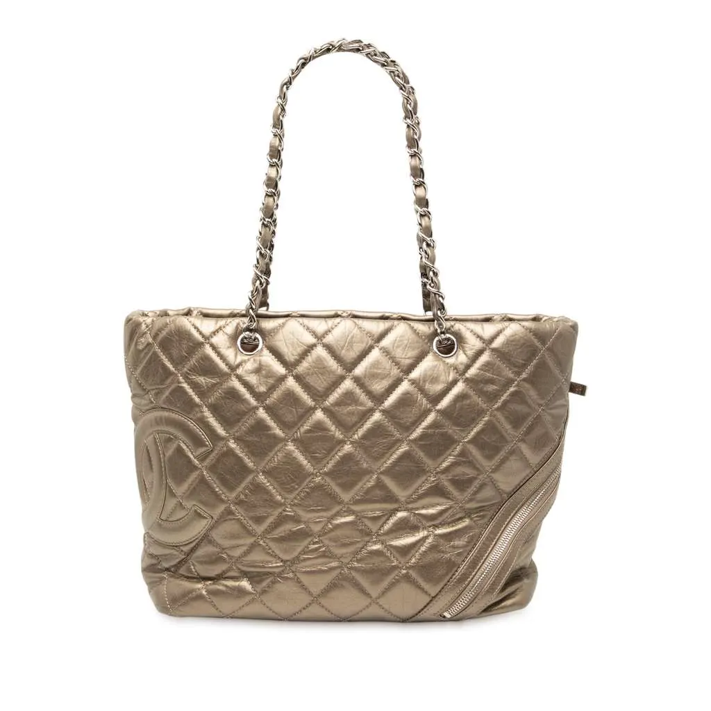 Chanel Large Aged Calfskin Cotton Club Tote Gold Leather Good - Front View