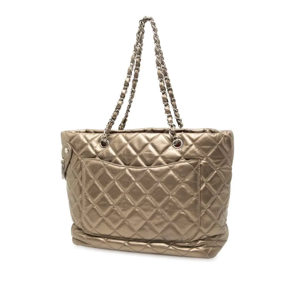 Chanel Large Aged Calfskin Cotton Club Tote Gold Leather Good - Back View