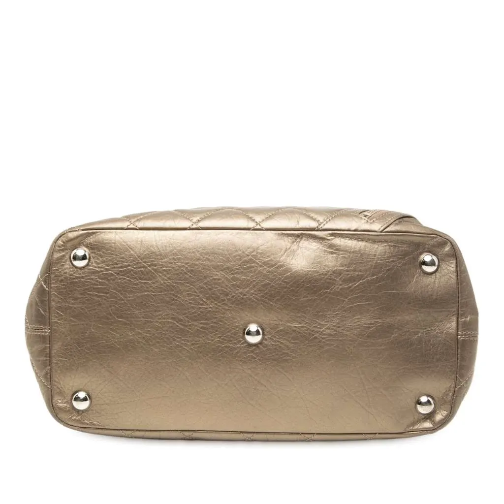 Chanel Large Aged Calfskin Cotton Club Tote Gold Leather Good - Inside View