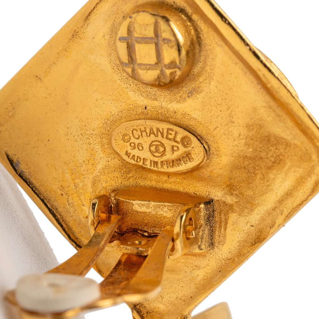Chanel Gold Plated CC Rhombus Swing Clip On Earrings - 3