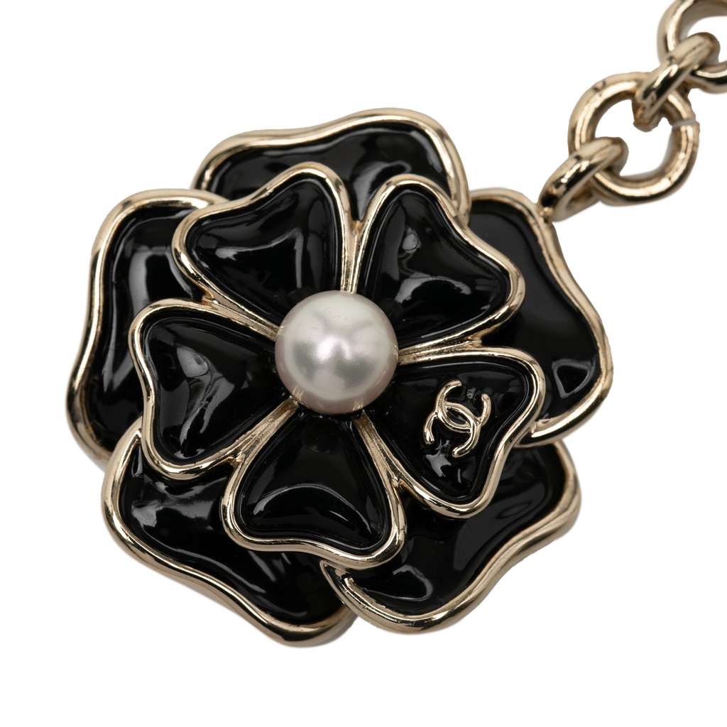 Chanel Enamel Camellia and Faux Pearl Key Chain - 3